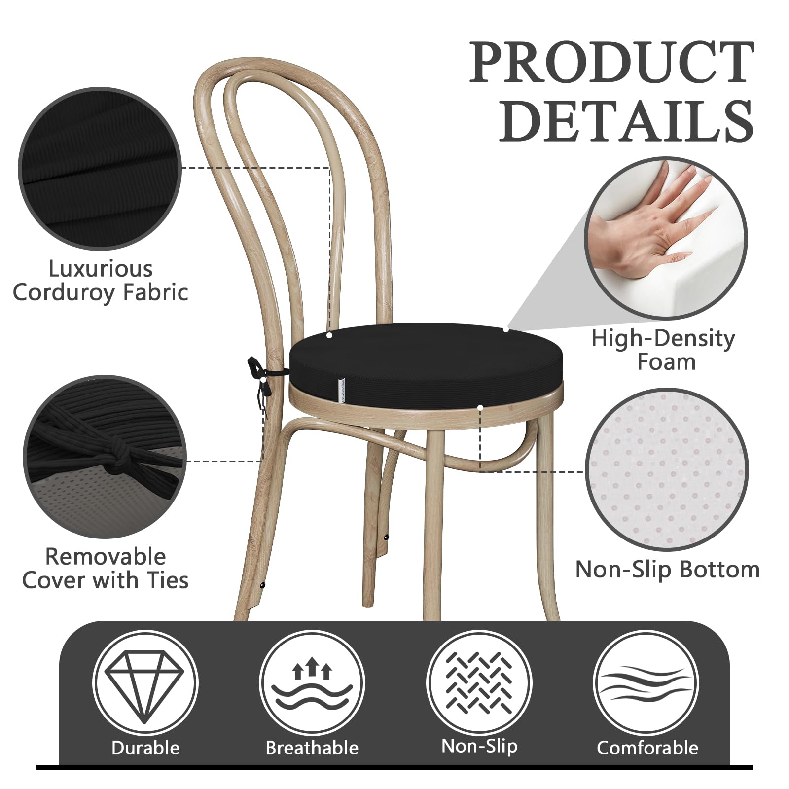 PRIMEPATIO Round Seat Cushions for Dining Chairs Set of 2 - Image 4