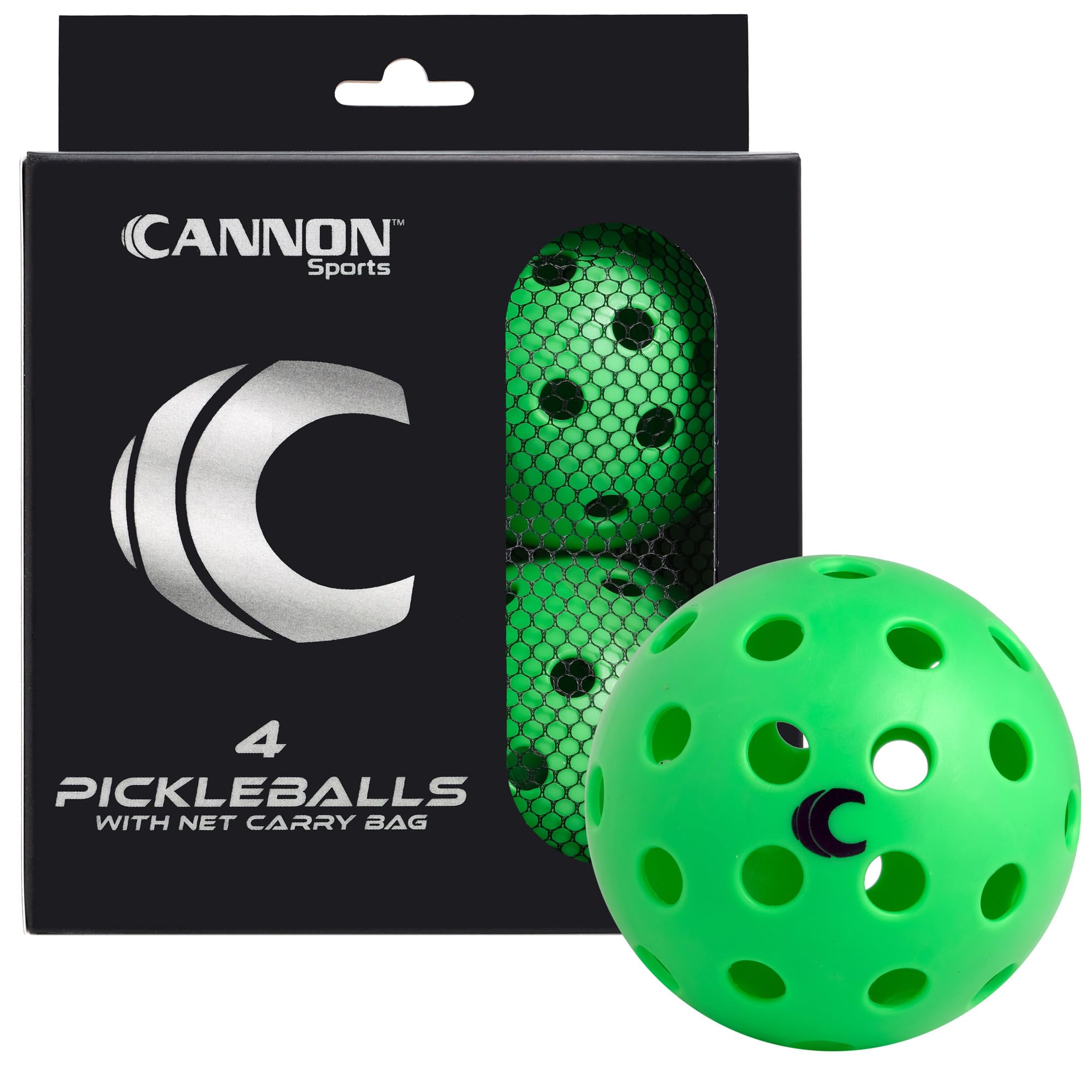 Cannon Sports 4er-Pack Pickleballs mit Tragetasche – 40-Loch-Outdoor-Bälle – hohe Sichtbarkeit, langlebig und rissfest für alle Schwierigkeitsstufen