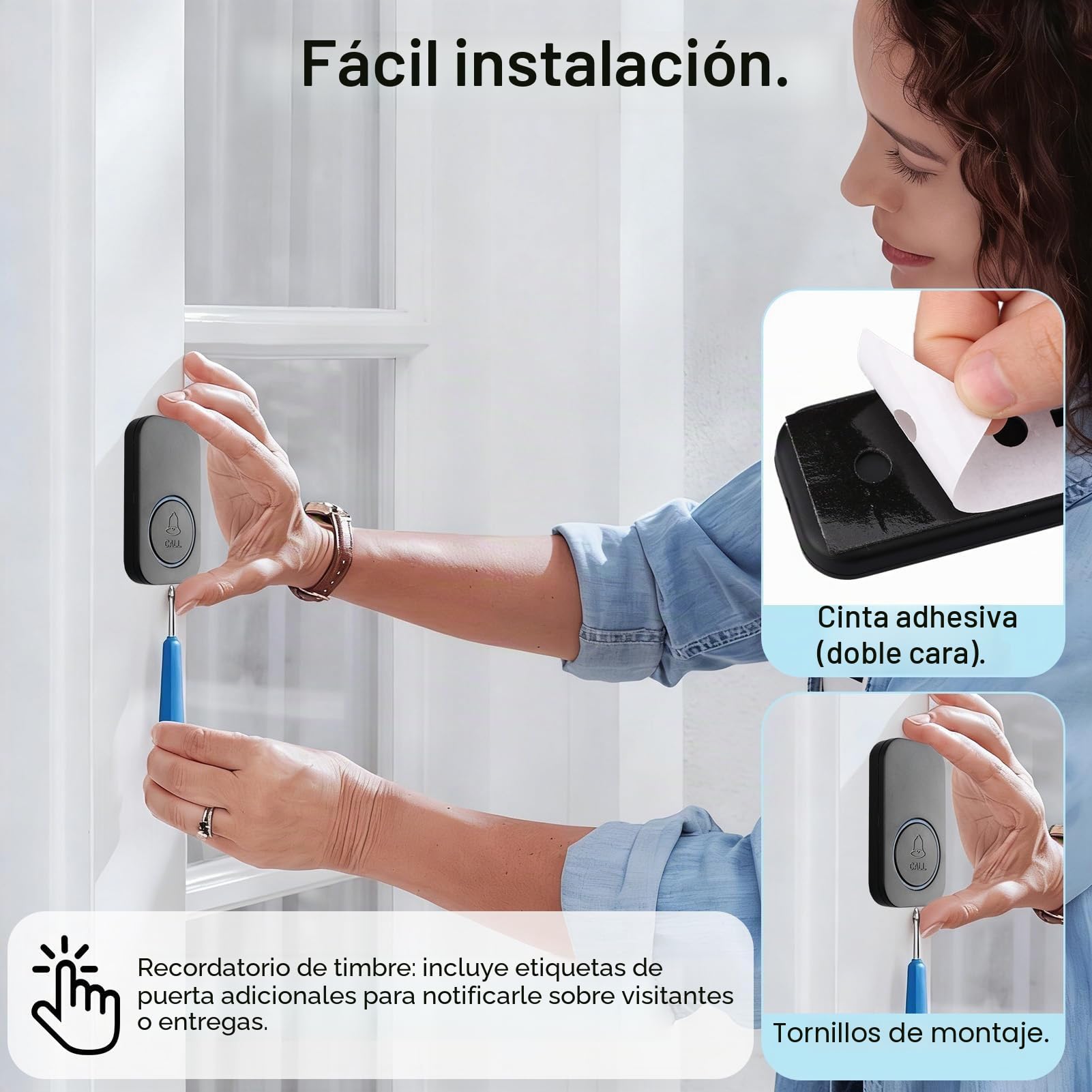 Timbre Inalámbrico Exterior Impermeable 60 Melodías 5 Niveles de Volumen Kit de Timbre Inalambrico Doorbell con 1 Receptores + 1 Botón a Pila Indicador LED 300m Alcance para el Hogar Oficina (Negro)