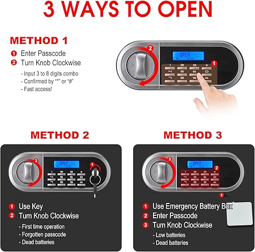 Miniatura 5 de Caja fuerte de seguridad digital para el hogar de 2.5 pies cúbicos, impermeable, con teclado programable y estante extraíble, para documentos,