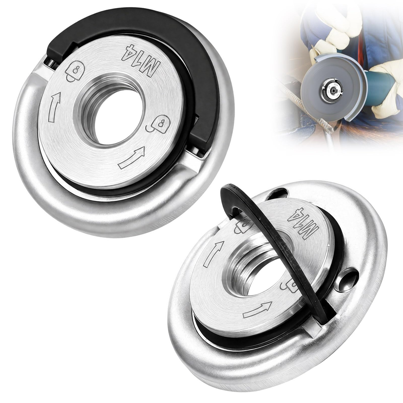 2 Pack M14 Quick Release Nut for Angle Grinder – Heavy Duty Self-Locking Flange Nut, Tool-Free Fast Disc Change, Durable Replacement for Grinder Accessories – Home & Workshop Use
