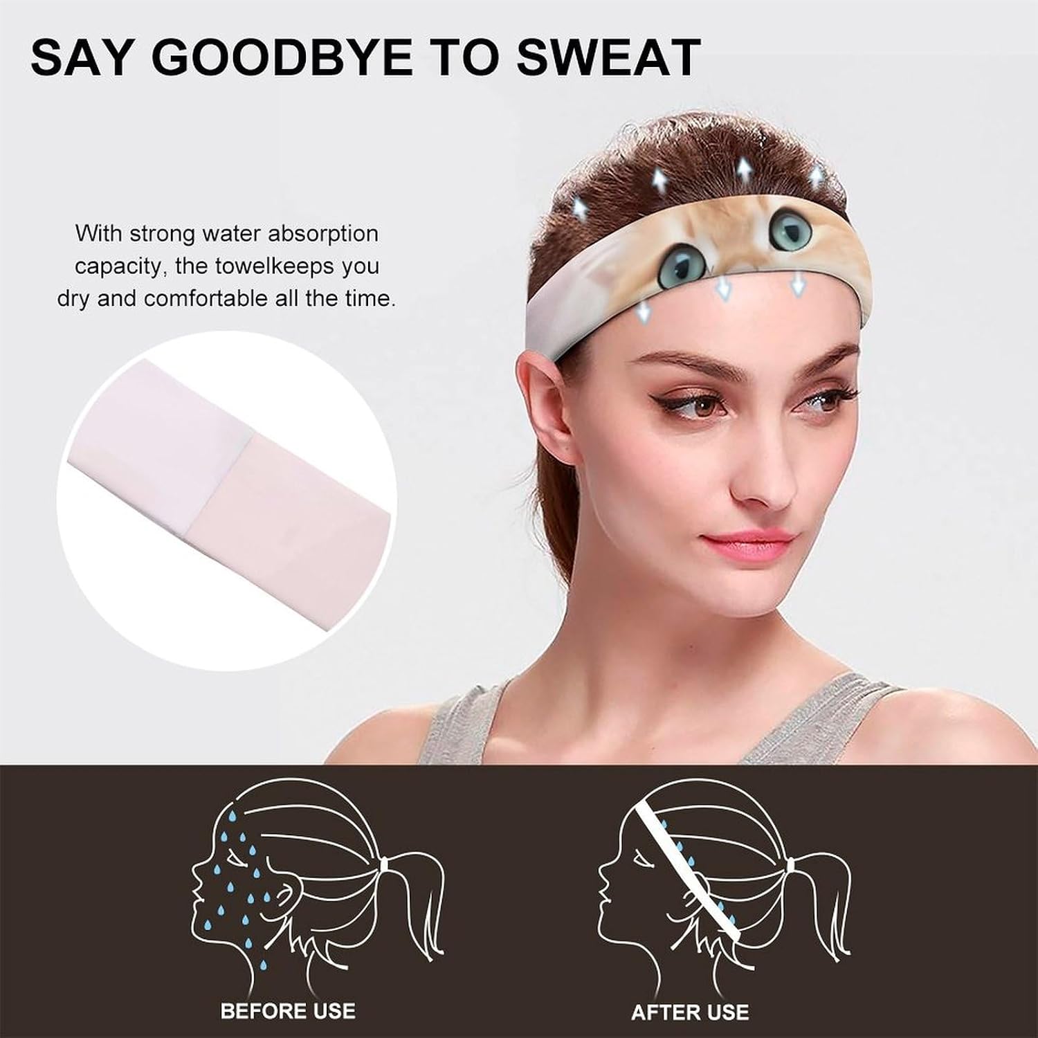 Cats Sports Headbands for Men, Breathable Hair Bands for Women, Moisture Wicking Athletic Sweatband, Personalized Wristband for Running, Gym, Workout