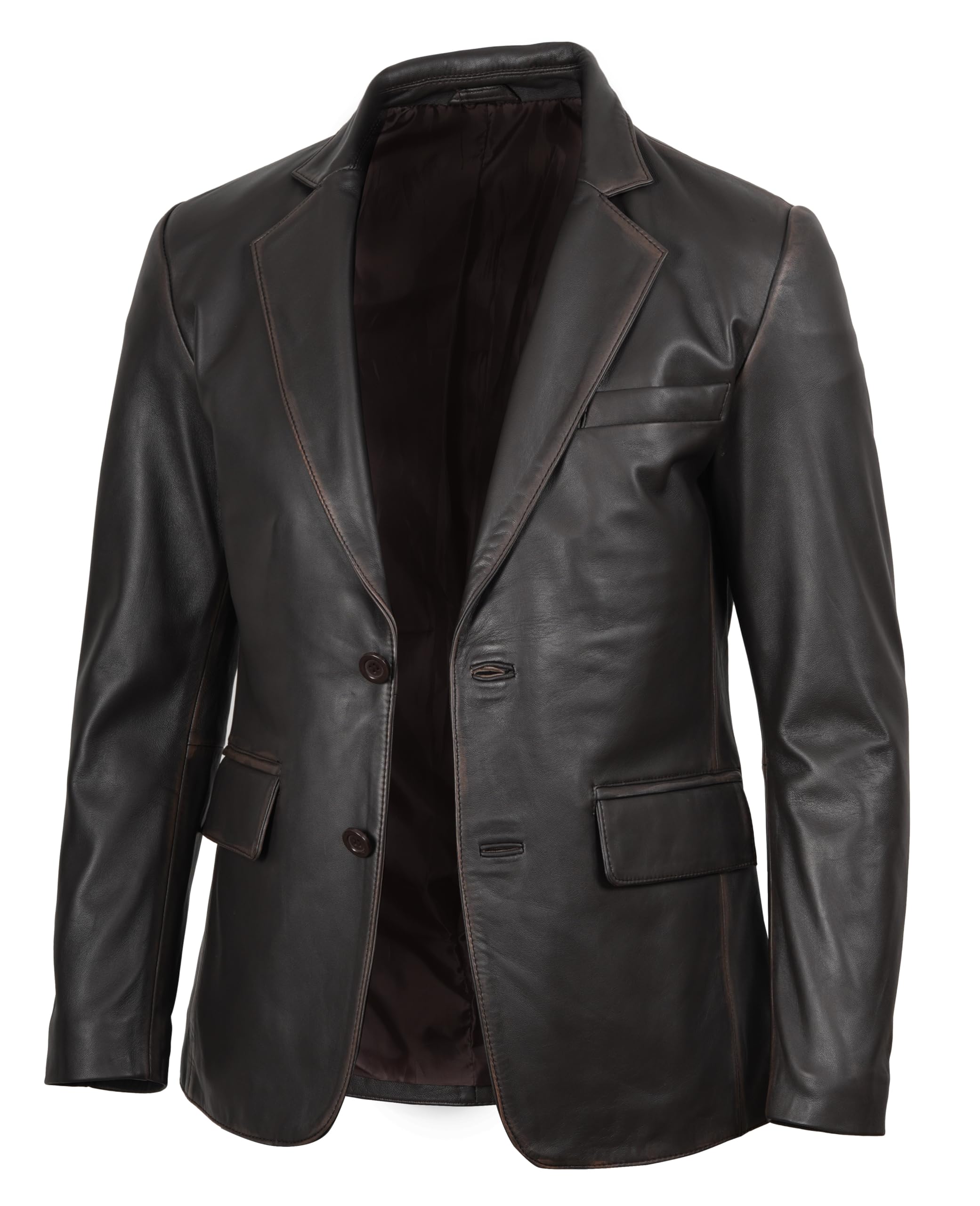 fjackets Mens Leather Jacket — Real Lambskin Leather Blazer, Notched Collar Sport Coat for Men
