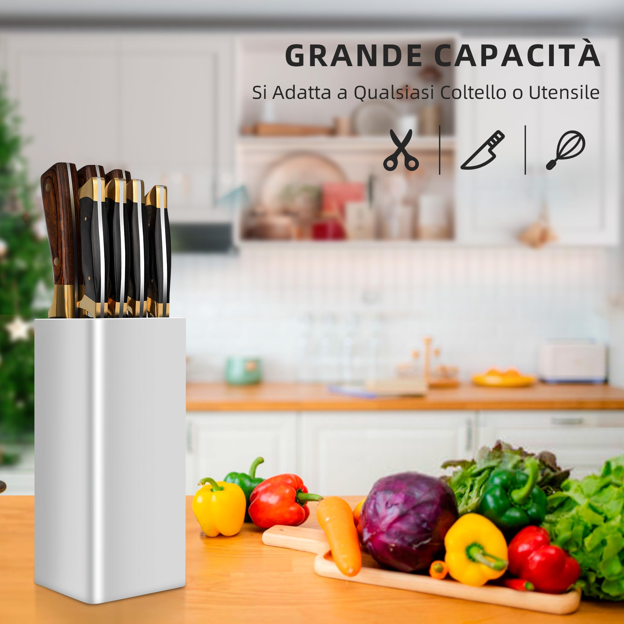 Cheerhom Ceppo Portacoltelli Vuoto Piazza, Universale Ceppo Portacoltelli Senza Coltelli, Porta Coltelli Bianco con Stecche Flessibili, Ceppo Coltelli da Cucina per 5-8 Coltellis, 22 x 9.5 x 9.5 cm