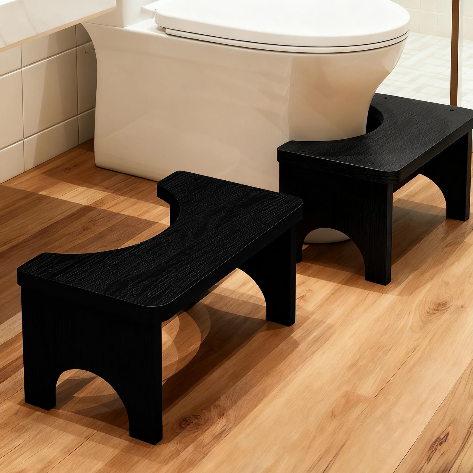 Tabouret de Toilette en Bambou, Marchepied de Salle de Bain pour Adultes et Enfants