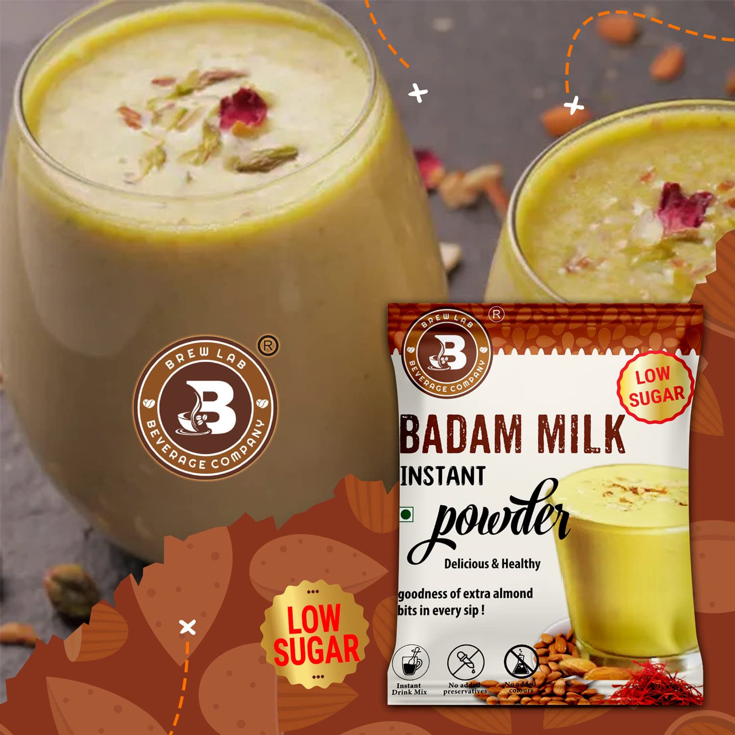 Brew Lab Badam Milk Instant Powder Low Sugar | Goodness Of Extra Almond Bits | Natural Taste & Flavor | (1 kg) 4
