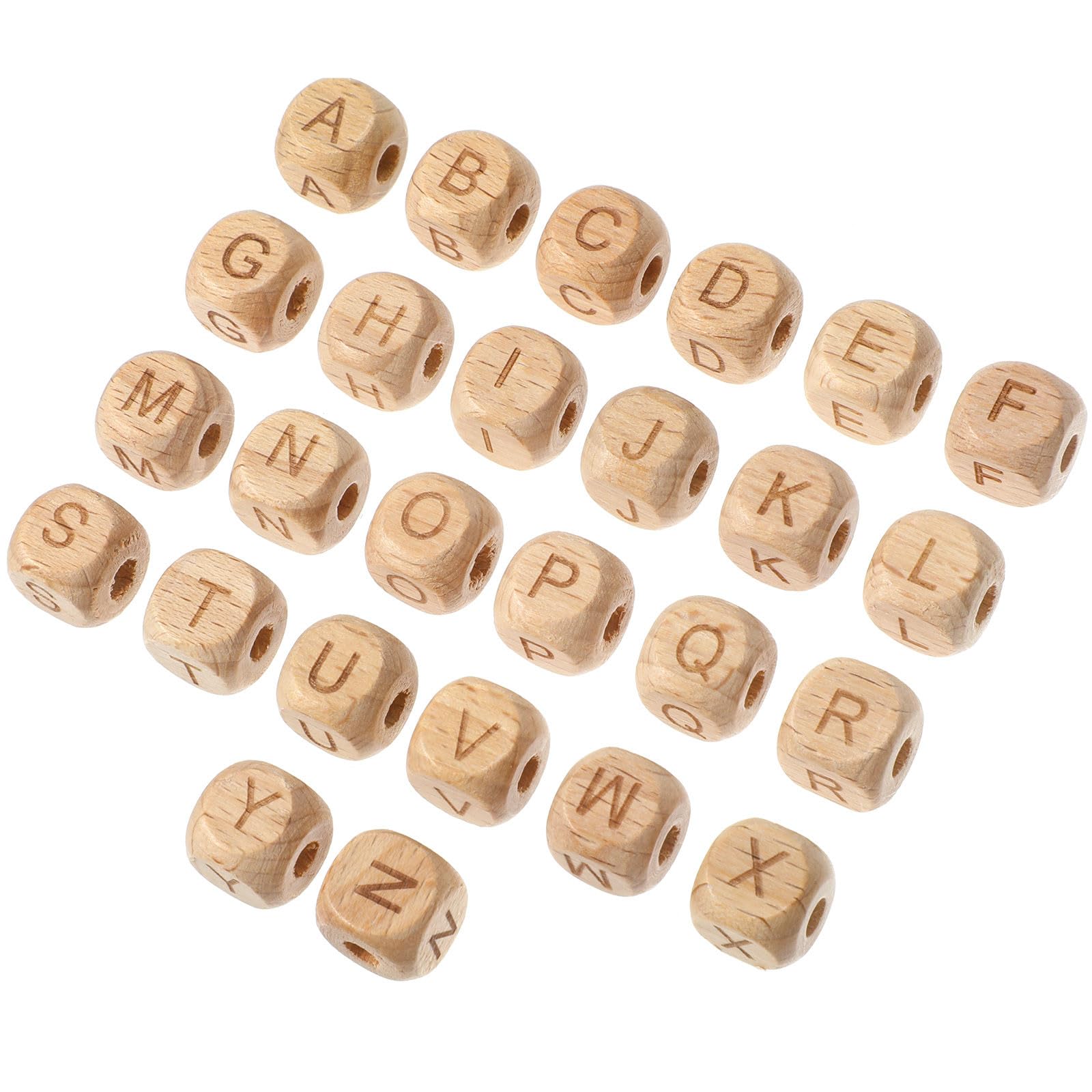 PACKOVE Cuentas Sueltas de Madera Natural Alfabeto, 260 Piezas 26 Letras Cuadradas, Cuentas de Letras para Manualidades, Joyería, Pulseras y Proyectos DIY de Artesanía