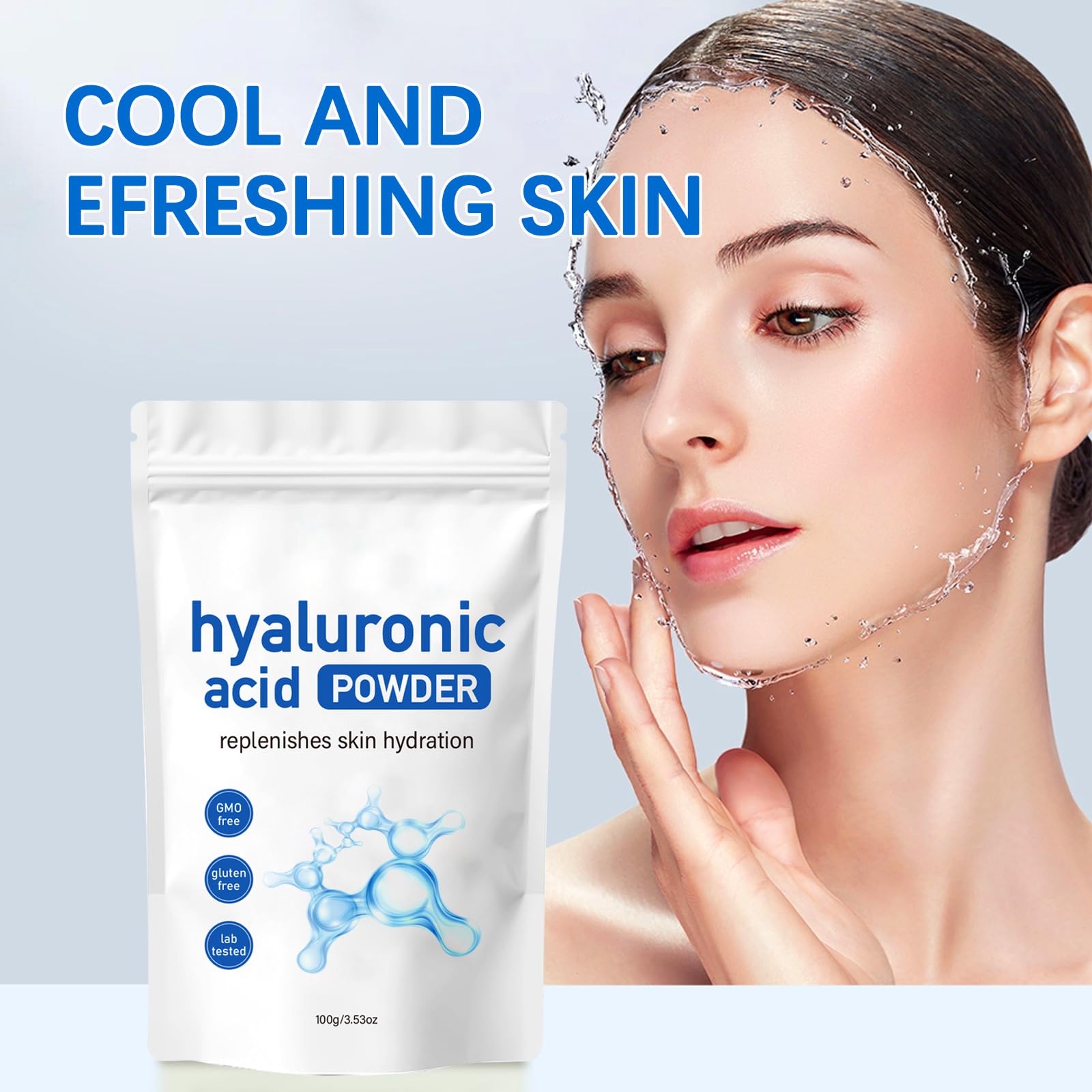 Polvo de ácido hialurónico, polvo de ácido hialurónico premium, polvo de ácido hialurónico para el cuidado de la piel, suero facial antienvejecimiento, hidratación instantánea para pieles secas y