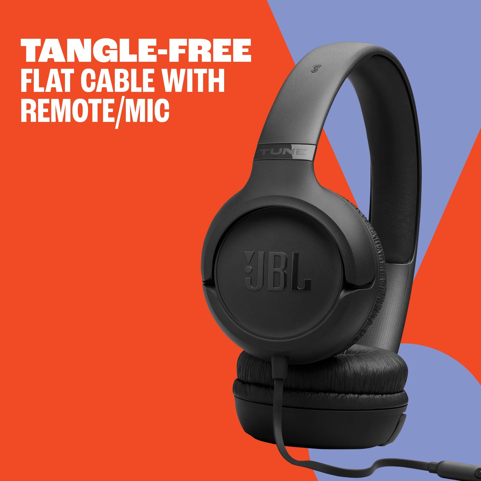 JBL Tune 530 Cuffie con Filo On Ear, Microfono, Suono JBL Pure Bass, Preimpostazioni EQ, Design Pieghevole e Cavo Anti-Groviglio, Nero