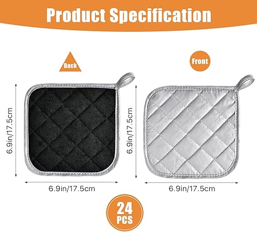 Miniatura 2 de 24 soportes para ollas a granel para cocina, resistentes al calor, agarraderas de algodón de 7 x 7 pulgadas con bucles para colgar, almohadillas