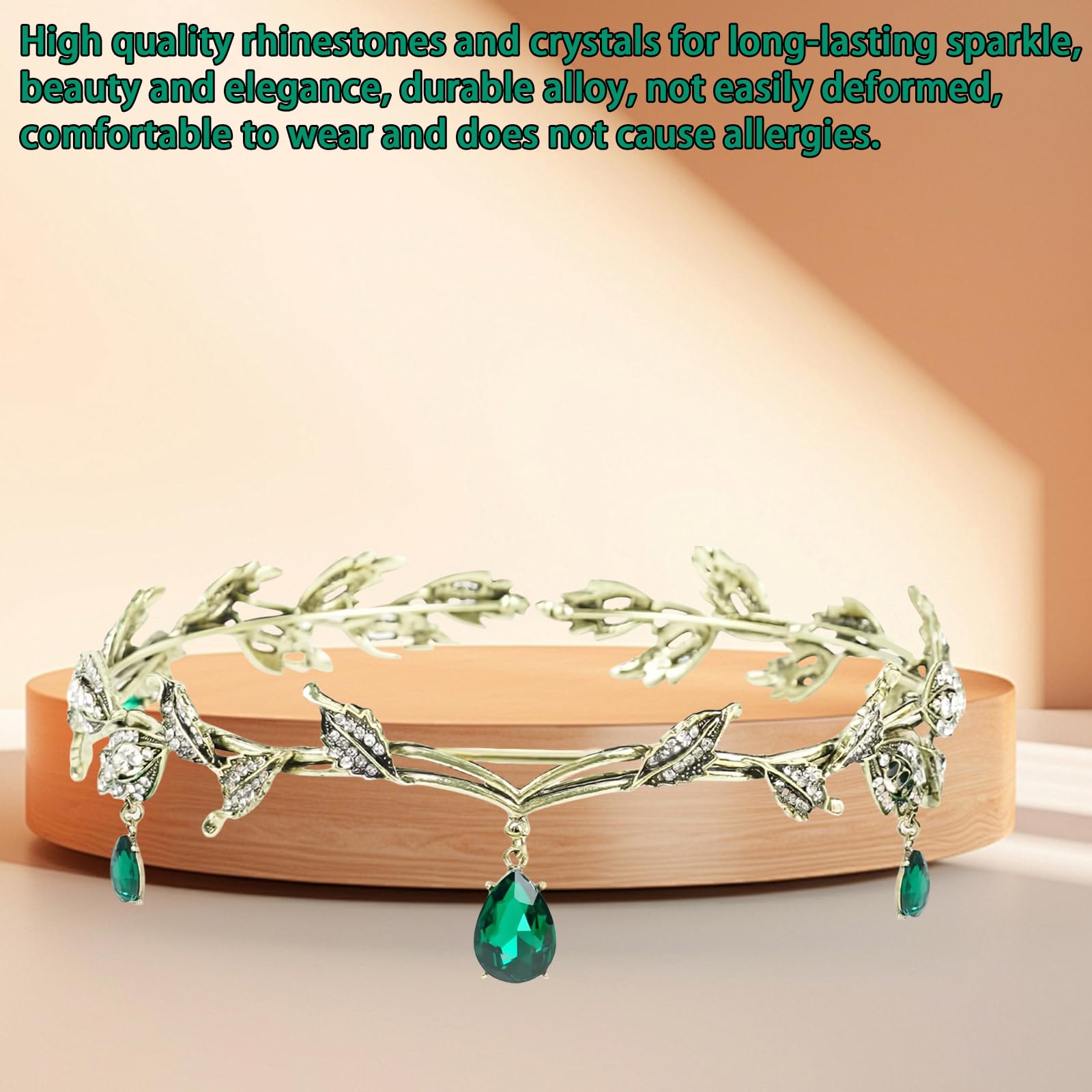 Diyxisk Elf Fantasy tiara, Retro Elf Renaissance Rhinestone and Leaves Fashion Crown, Bridal Queen - Image 4