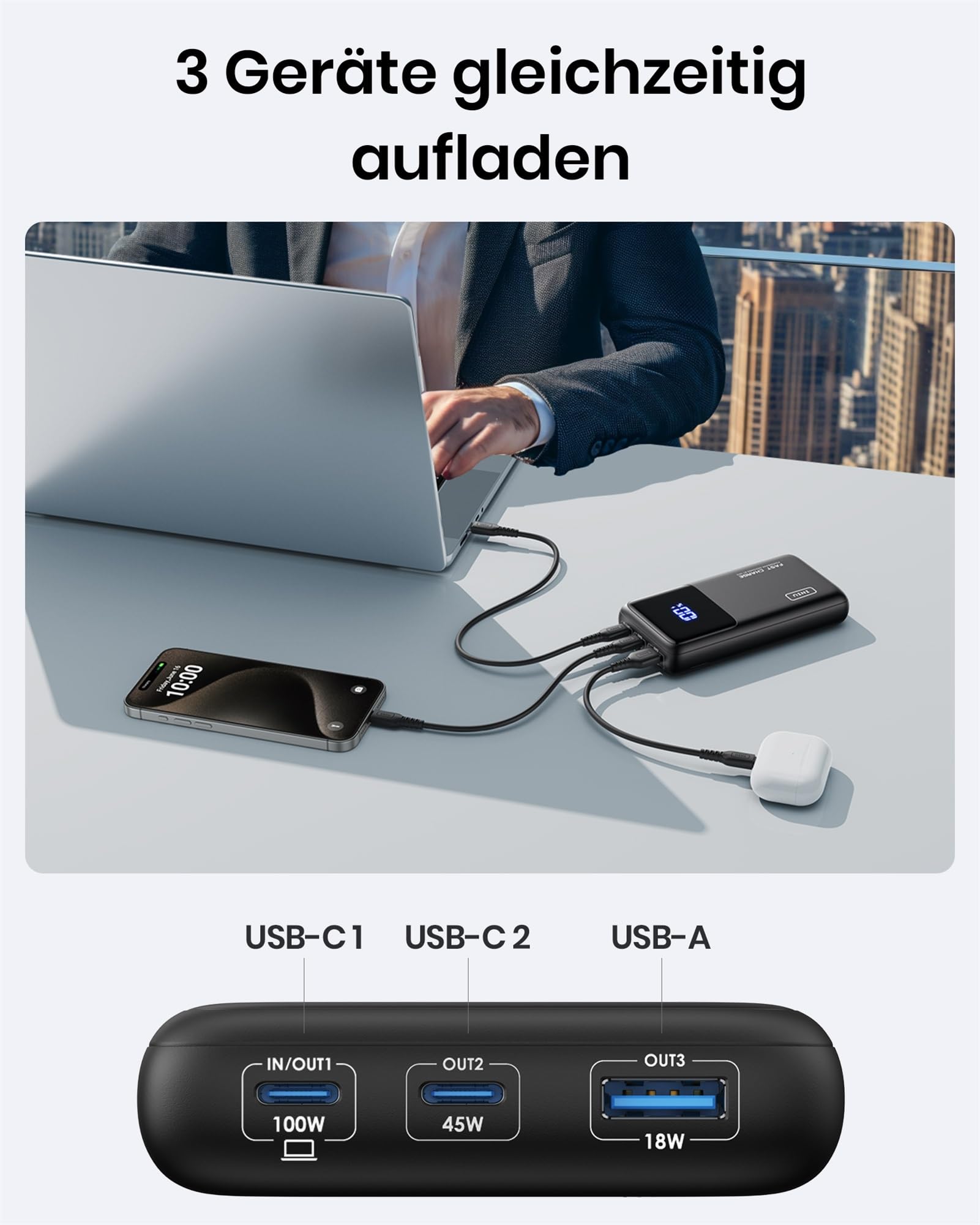 INIU Laptop Power Bank, 100W PD3.0 25000mAh Hochkapazität Powerbank, Kompakt USB-C EIN & Ausgang Externer Akku Kompatibel mit MacBook Pro, Steam Deck, iPhone 17 16 15 Pro, Samsung S22, iPad Pro usw.