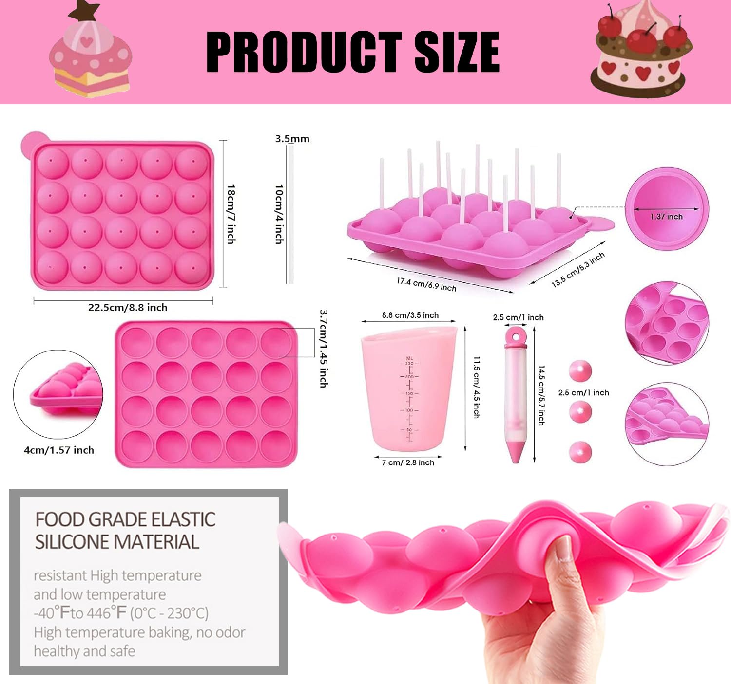 539-teiliges Cake-Pop-Maker-Set, Silikon-Lutscher-Formen, Backzubehör mit 3-stöckigem Präsentationsständer, Schmelztopf für Schokolade, Süßigkeiten, Beutel und Bindebänder, Cakepop-Stifte,