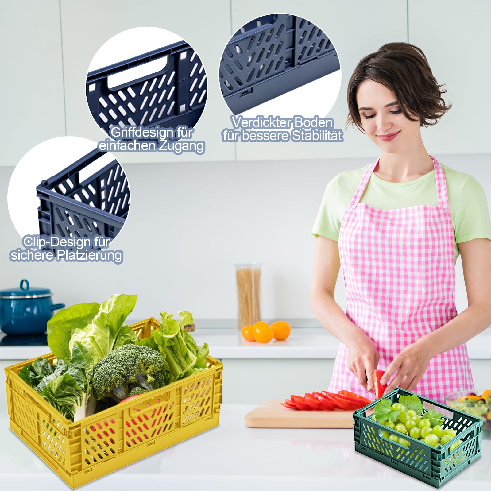 2 Stück Faltbare Kunststoff Aufbewahrungsbox, Einkaufskiste Klappbar, Stabil Klappboxen Faltbar für Küche, Büro, Schlafzimmer, Schrank, Schublade (Blau, 22*14.7*9.3)