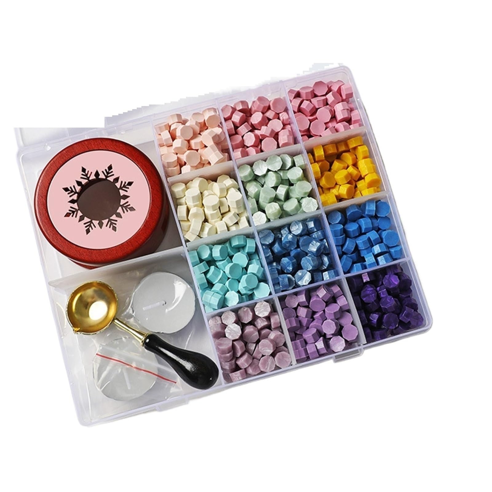 Ceralacca Kit Sigillo Di Ceralacca | Set composto da timbri con sigillo di cera, perline di cera e strumenti confezionati in una confezione trasparente(SetB)