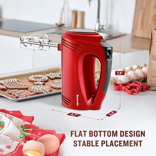 Miniatura 5 de Mezclador eléctrico de mano, de 5 velocidades con fondo plano, mezclador eléctrico portátil para hornear en cocina, potente mezcla para puré de