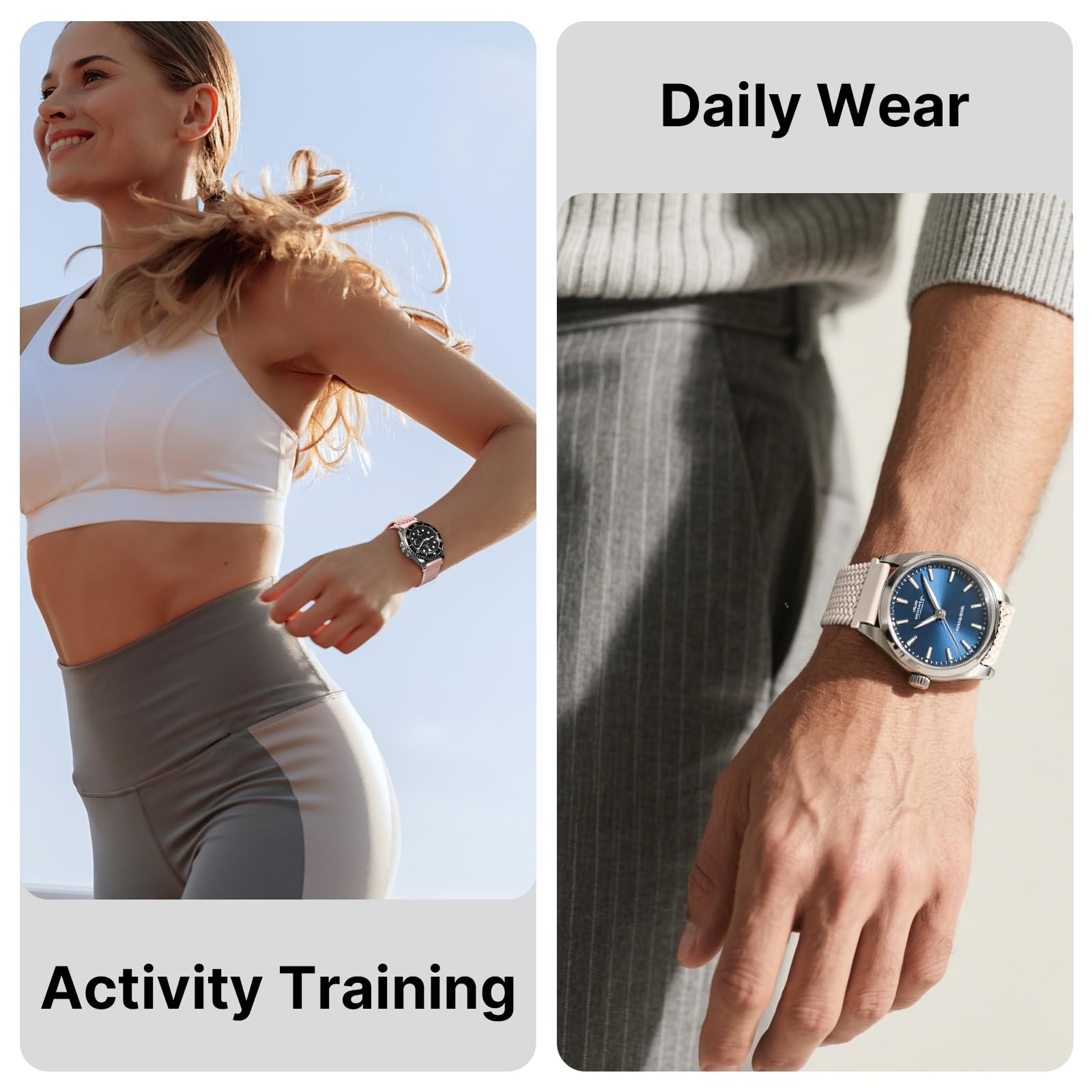 Fullmosa Nylonowy pasek do zegarka, 20 mm, 22 mm, kompatybilny z Samsung Galaxy Watch / Garmin - zestaw 2 plecionych bransoletek wymiennych dla kobiet i mężczyzn | 2-pak nylonowych pasków dla mężczyzn i kobiet