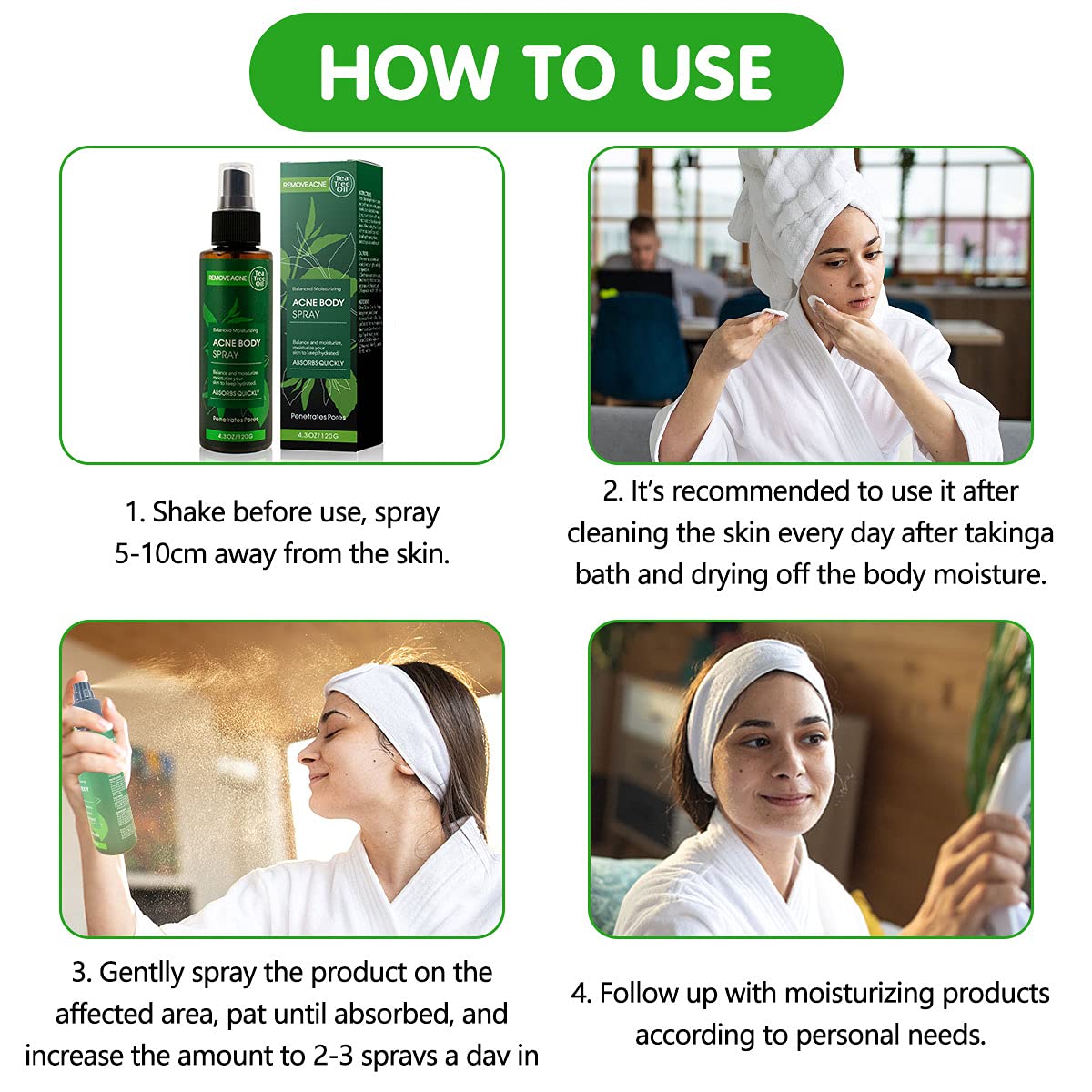 Aerosol para el acné, tratamiento para el acné, cuerpo, espalda, cara, pecho, cuidado de la piel, contiene aceite orgánico natural de árbol de té para que la piel pase los puntos curativos del acné, equilibrio e hidratante, 4.3 onzas 6