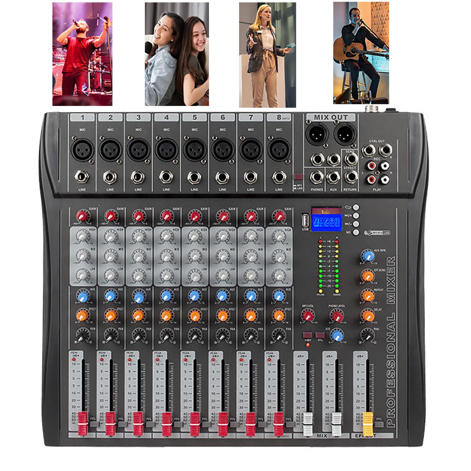 6 Mezcladores De Audio, Mezcladores De Audio Multifuncionales, 3 Segmentos De Ajuste Equilibrio/Volumen Ajustable/Procesador Reverberación Digital Incorporado para Salas De Conferencias