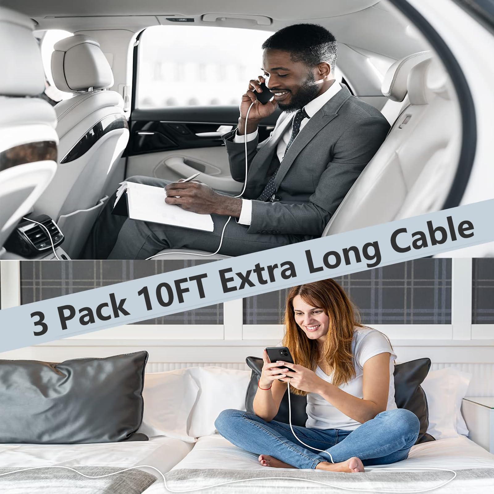 Caricabatterie rapido per iPhone, confezione da 3 pezzi, certificato MFi, blocco di ricarica rapida per iPhone, adattatore di ricarica rapida USB C, con cavo da USB C a Lightning da 3 m, cavo di