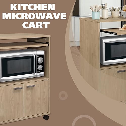 Miniatura 10 de Kings Brand Furniture - Byron - Carrito de cocina para microondas con dos puertas y estante para almacenamiento color negro
