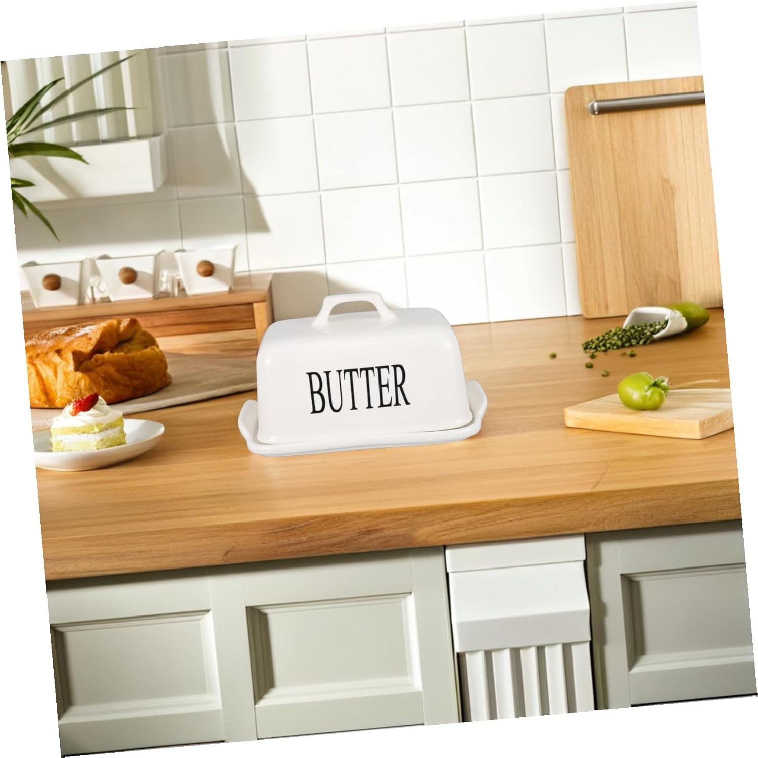 Wide Ceramic Butter Dish with Airtight Lid for Extended Freshness Large Capacity Counter Holder for Butter and Cheese Storage Elegant Kitchen Tray for Organization and Dining