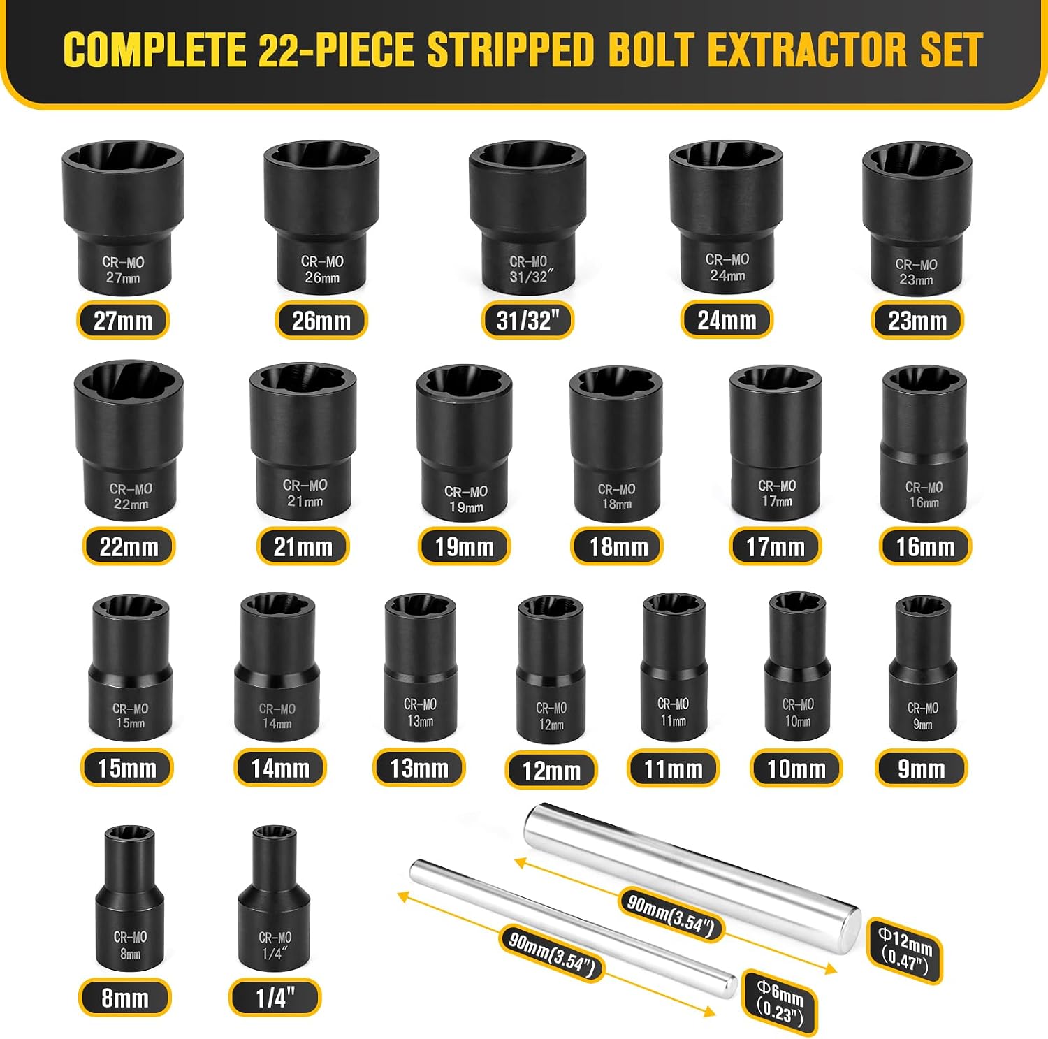 Bolt & Nut Extractor Socket Set, 3/8" Drive Impact Stripped Bolt Remover for Extracting Damaged