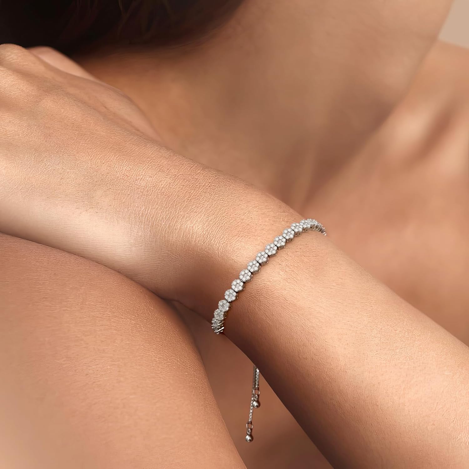 Adjustable Bracelet Moissanite Tennis Bracelet, 2.61CT D Color VVS1 S925 Sterling Silver Moissanite Bracelets for Women, Gift for Wife Mom Girlfriend Birthday Anniversary Christmas (7.5in)