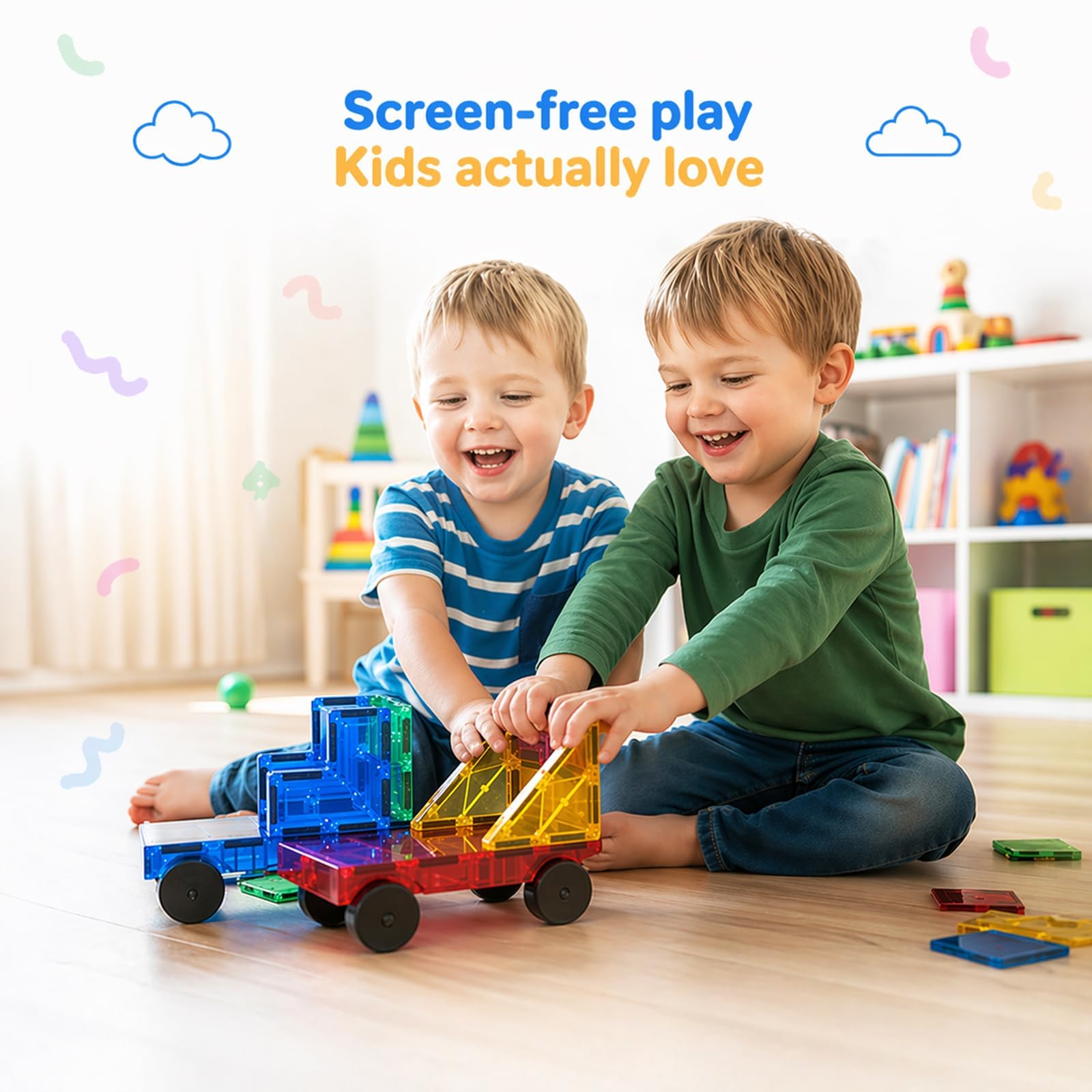 AFUNX 102PCS Magnetic Tiles for Kids,Strong Magnets,3D Clear STEM Toys — Amazon image 2
