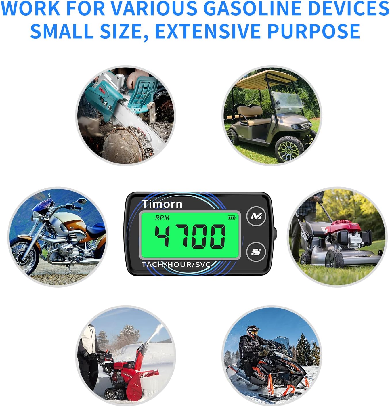 Small Engine Tachometer Hour Meter: Timorn Digital Inductive Waterproof Tiny Tach Meter & RPM Meter & HR Meter for Dirt Bike | Chainsaw | Lawn Mower | Generator Motorcycle Boat Marine Outboard