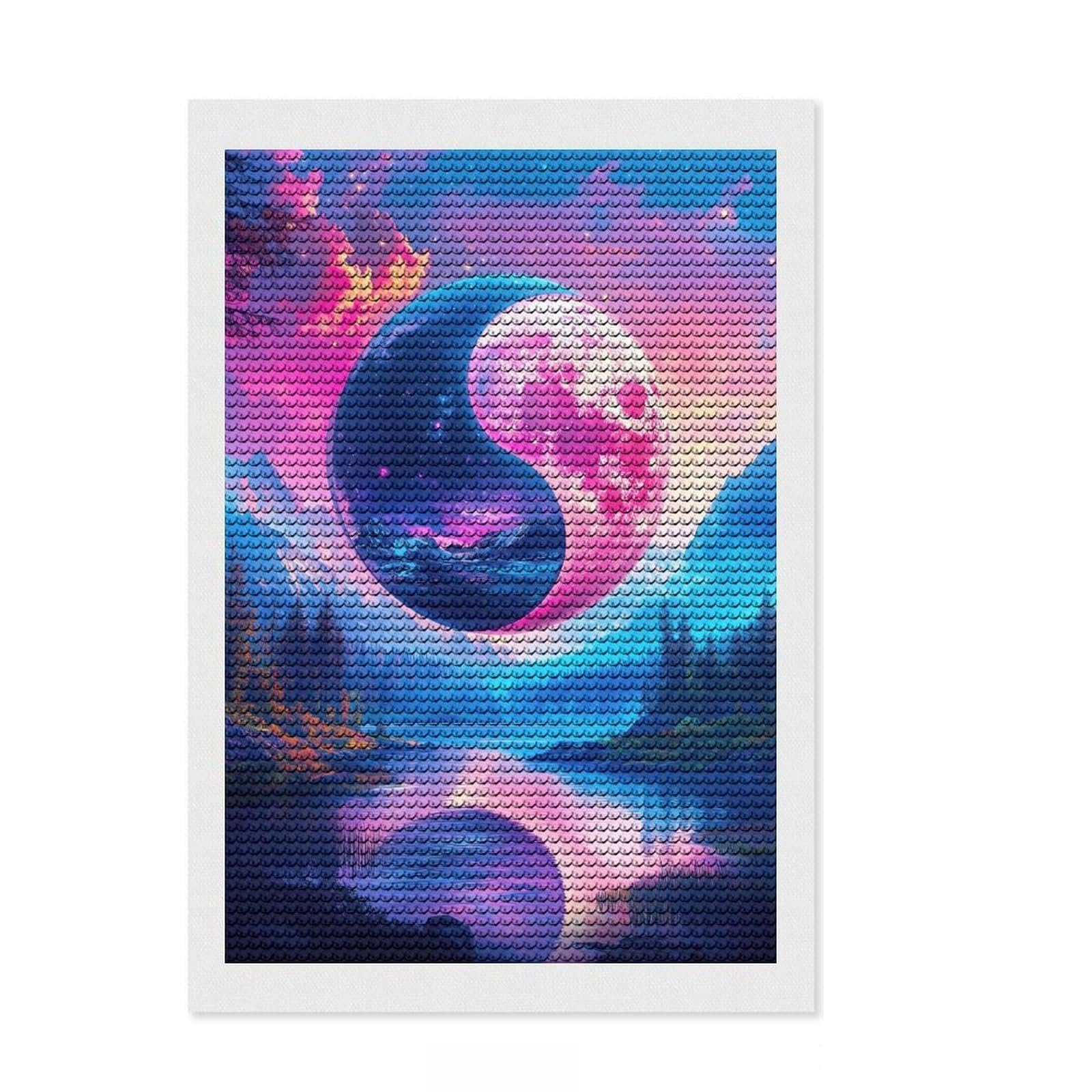 Junmoney Yin Yang Moon Landscape Crystal Diamond Art Kit 8"x12", Wall Art Gift, Aesthetic Room Decor, Modern Decor, Decorative Artwork