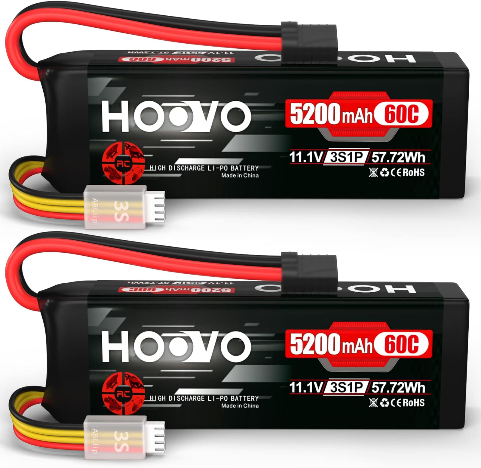 11.1V 3S LiPo Battery 5200mAh 60C with Tr Plug for RC Car RC Truck Airplane Helicopter Boat Car Racing RC Hobby (2 Packs