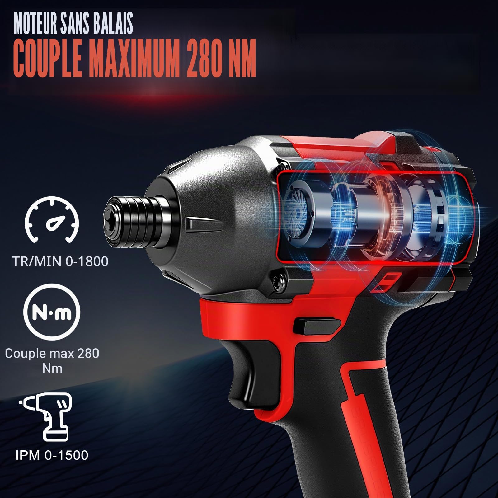 Visseuse à percussion sans fil de 0,6 cm compatible avec batterie Milwaukee 18 V (sans batterie), perceuse à percussion sans balais de 2 500 lbs, 1800 tr/min avec lumière LED pour installation à