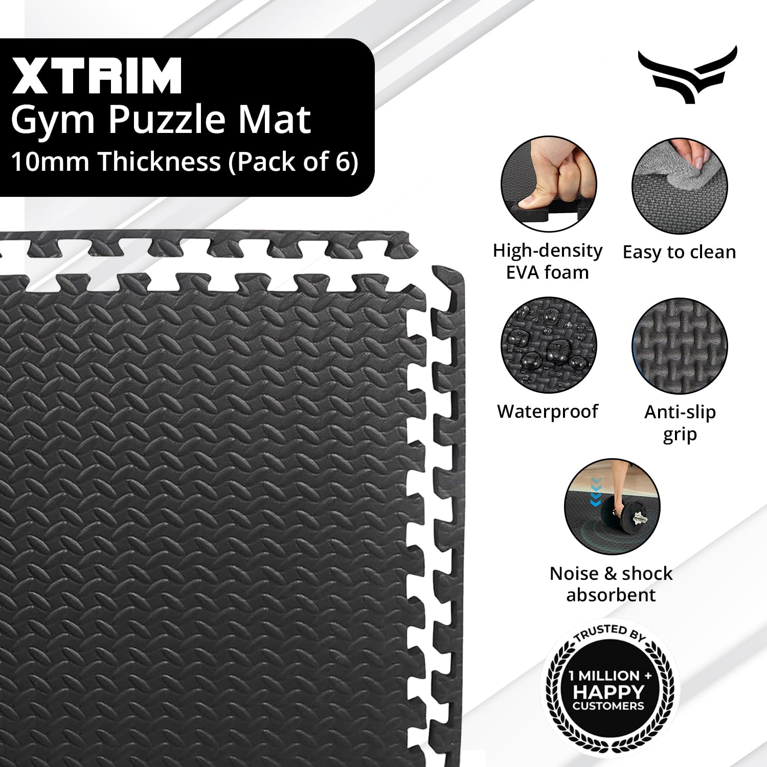 XTRIM Puzzle Exercise Mat 6 Tiles & 10 Borders, 16 Sq.Ft. Area, EVA Foam