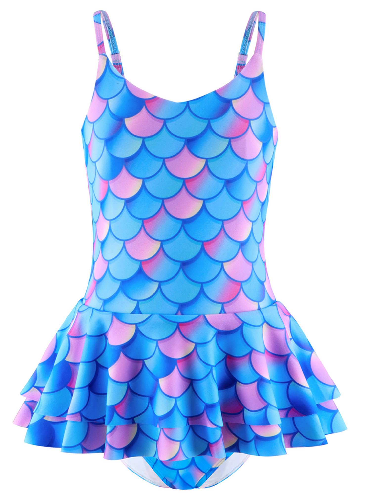 Aislor Bañador Escamas de Pescado Niña con Falda Corta Traje de Baño Princesa de Color Traje de Surf Natacion Disfraz Sirena Piscina Mar Niña 2-10 Años