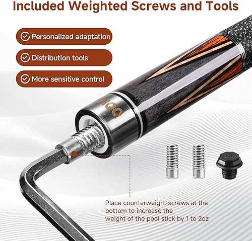 Miniatura 6 de Taco de billar de arce prémium de 58 pulgadas, taco de billar de 2 piezas de 19 onzas con punta de cuero de 0.512 in, envoltura de lino, sistema de