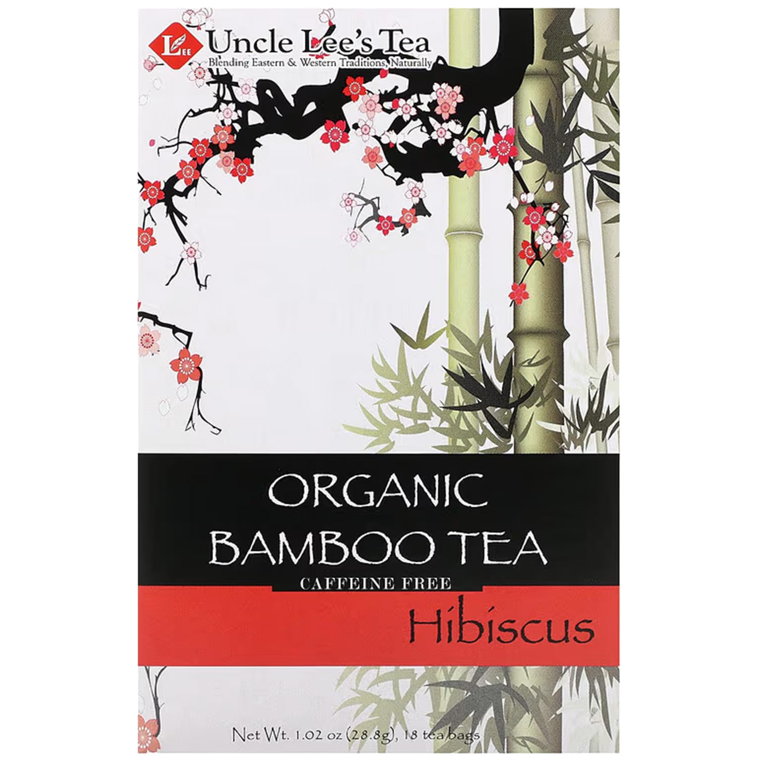Uncle Lee's Organic Tea, Bamboo Hibiscus – Delicate & Refreshing Brew, Naturally Caffeine Free, Great for Hair, Skin & Nails, 18 Tea Bags