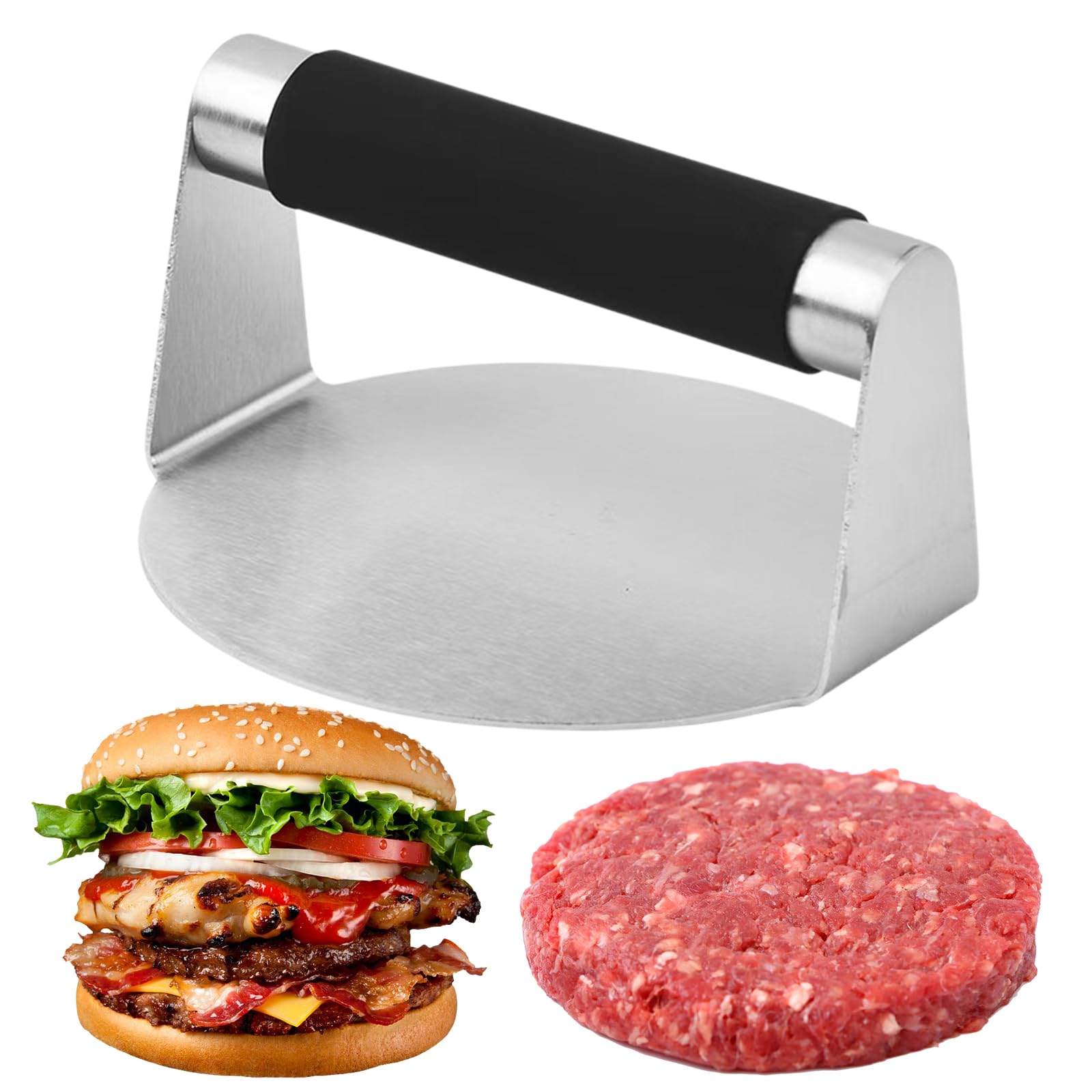 Smash Burger Pressa, 5,5 Pollici Pressa per Hamburger in Acciaio Inox Rotondi Stampo per Burger Antiaderente Smash Burger Pressa con Manico in Silicone per Panini Barbecue Hamburger