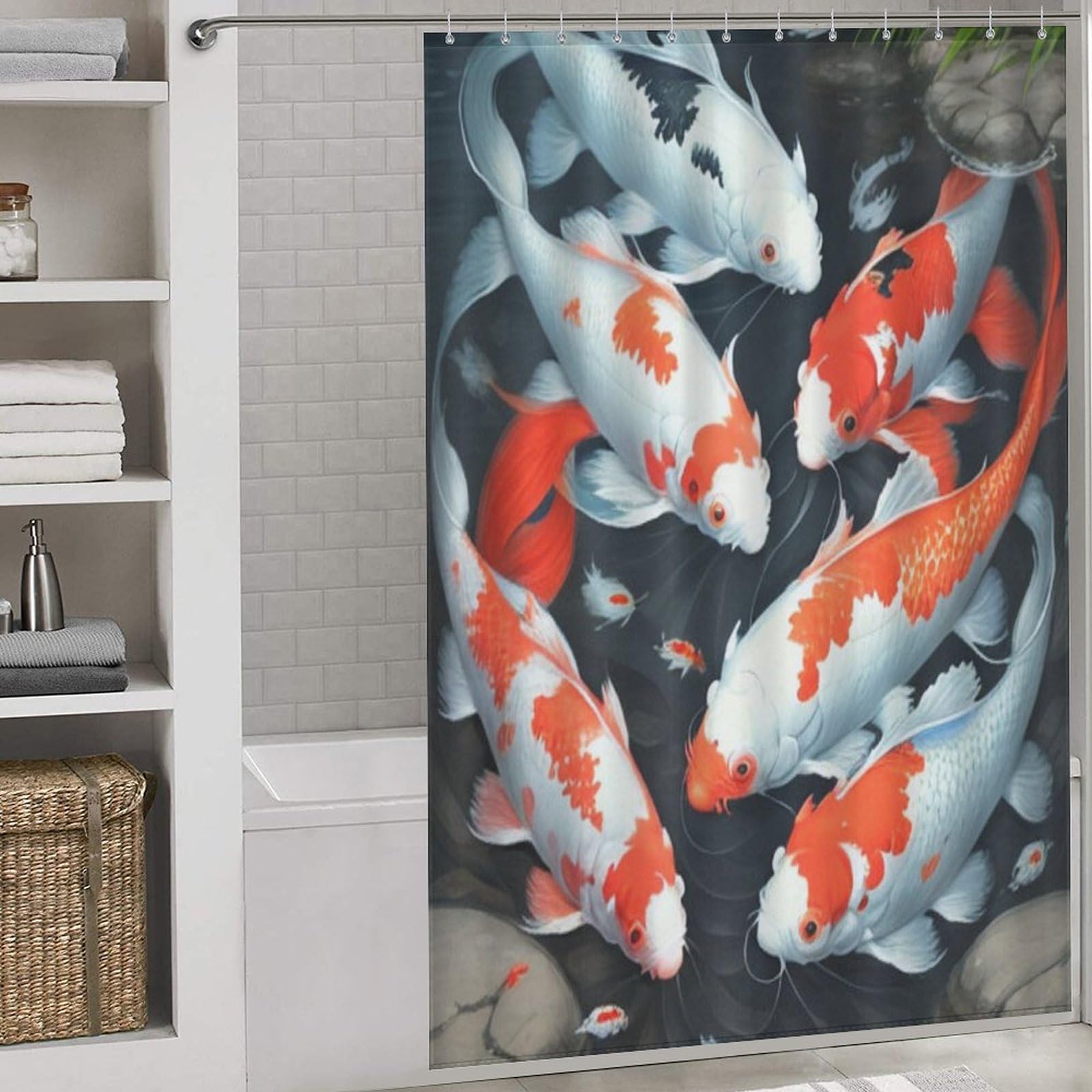 Rideau de douche poisson koï anti-moisissure pour garder une salle de bain propre