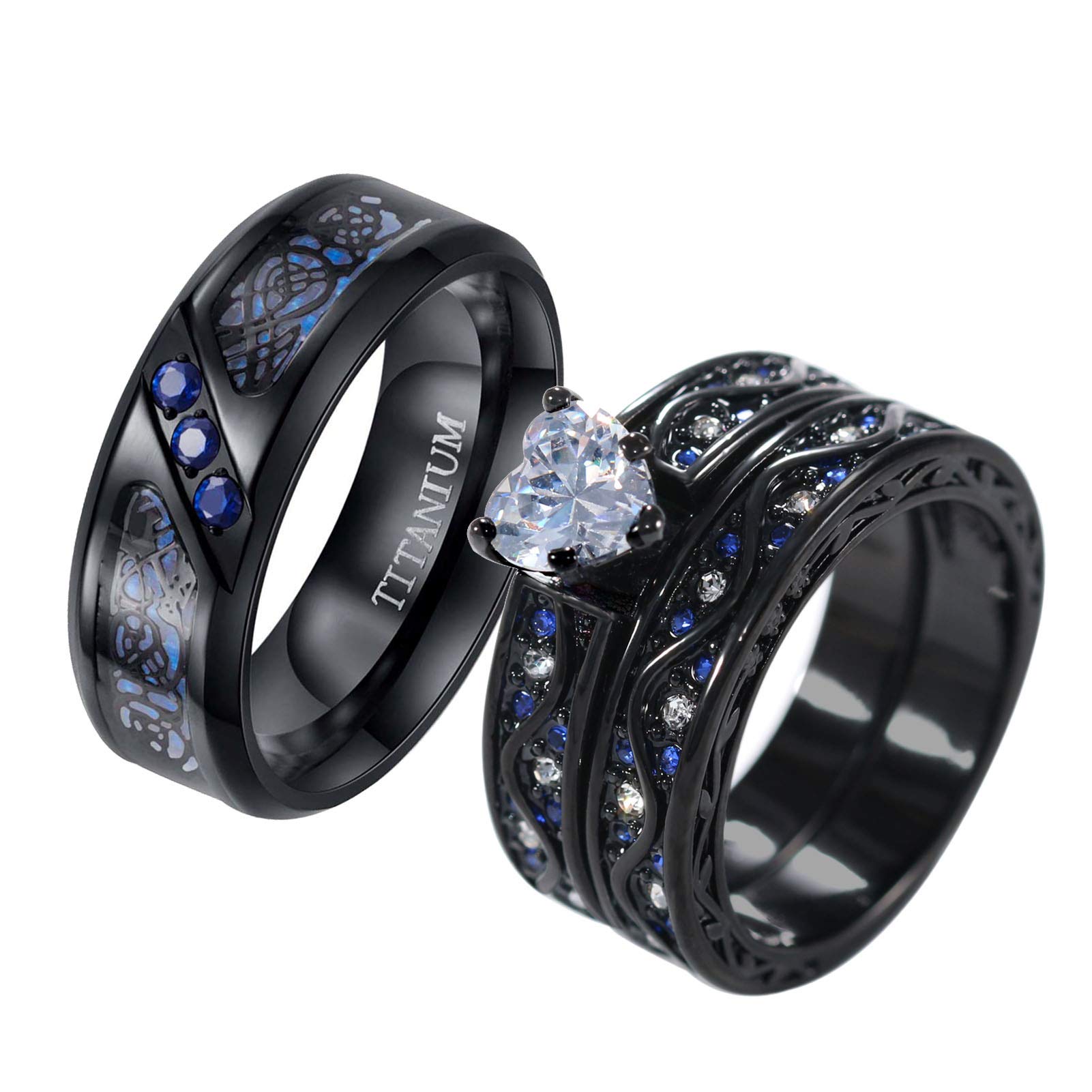 ringheart Matched Rose Gold 1CT AAA CZ Rings for Him and HerWedding Sets