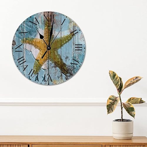 Miniatura 3 de Reloj de pared retro chic con diseño de estrellas de mar relajado de PVC con temática náutica sin marco con números romanos de 10 pulgadas funciona