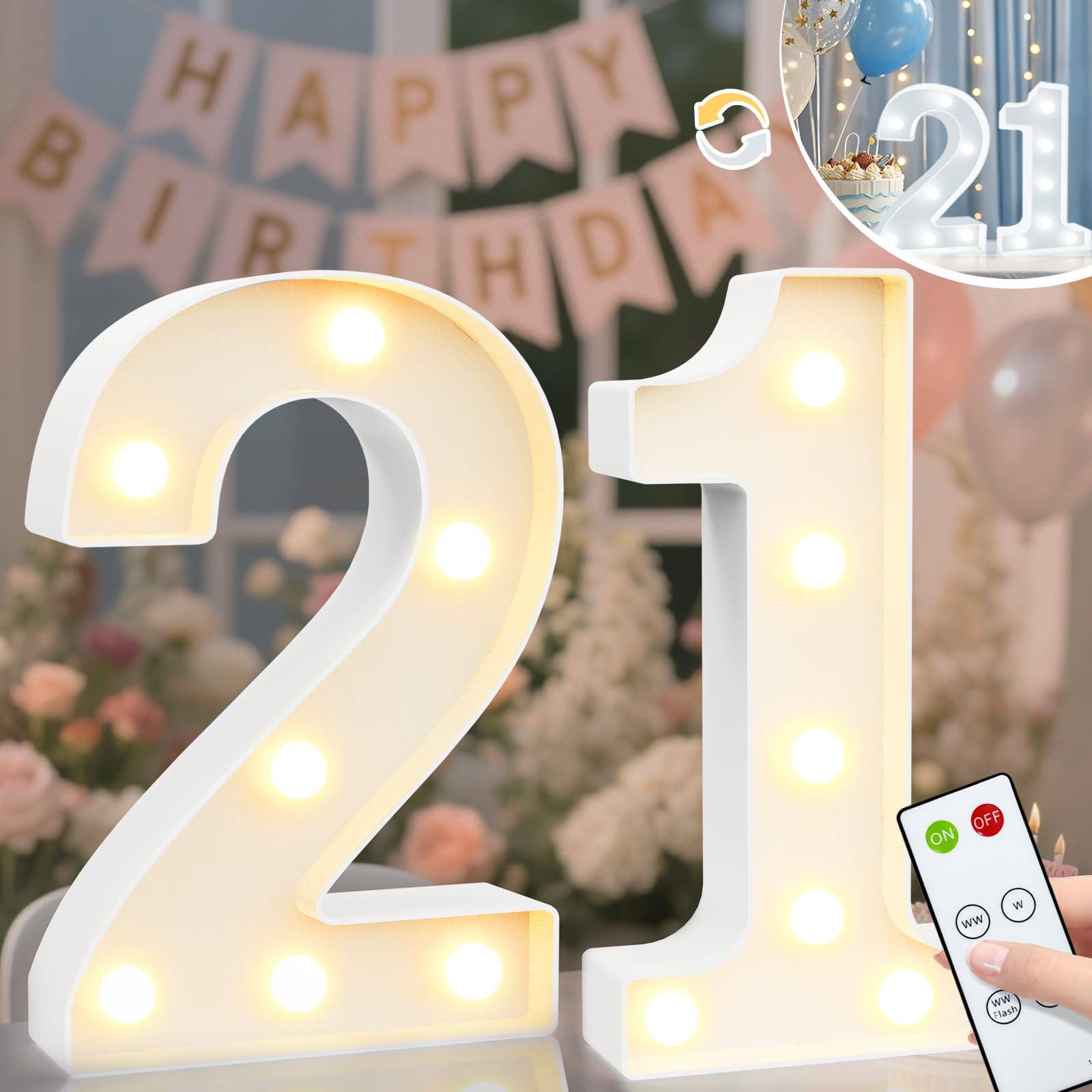 8.8" Decorative LED Light Up Numbers, Marquee Numbers Lights for 7th Birthday Decorations, Lighted Number Sign for Birthday Party Night Lights Wedding Anniversary Home Wall Decor, White Number 7 — view 14