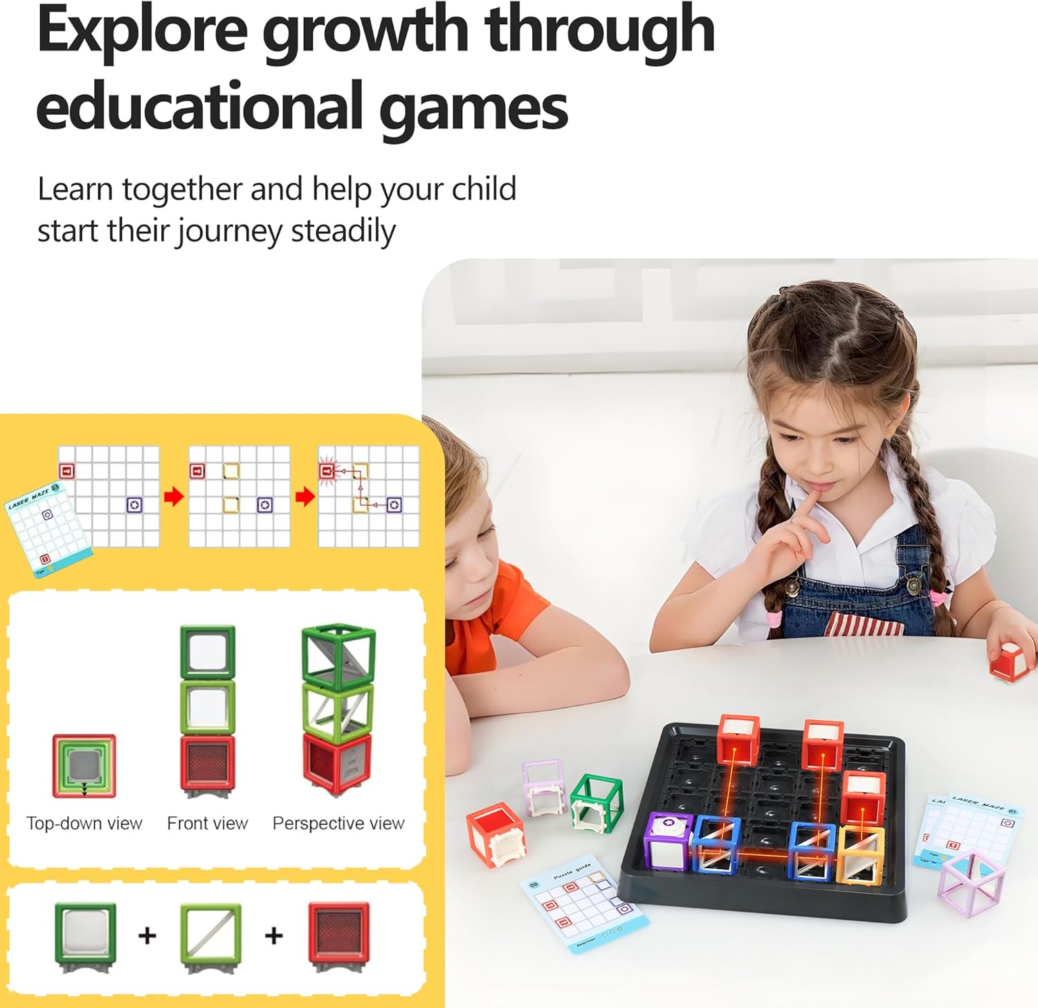 Laser Maze, Laser Maze Reasoning Game, Stem Toys for Ages 8-13. Maze Puzzle Gmae with 60+ Ultimate Challenging Card,37 Pcs Cubes;Great Birthday | Children's Day Gift for Kids