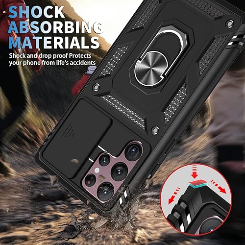 Miniatura 4 de ZLCYFJIXV Funda diseñada para Galaxy S22 Ultra (2022), con cubierta deslizante para cámara y soporte, a prueba de golpes, compatible con Samsung
