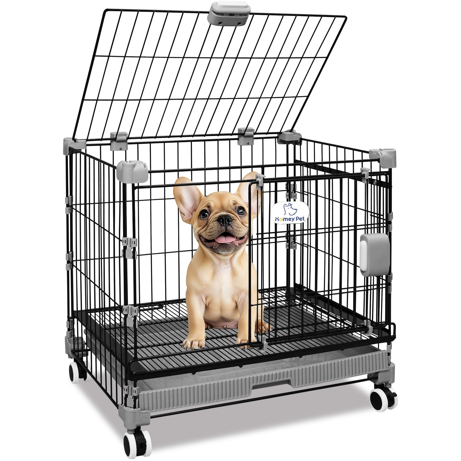 Homey Pet 24 Inch Stackable Small Dog Crate for Puppy with Wheels,