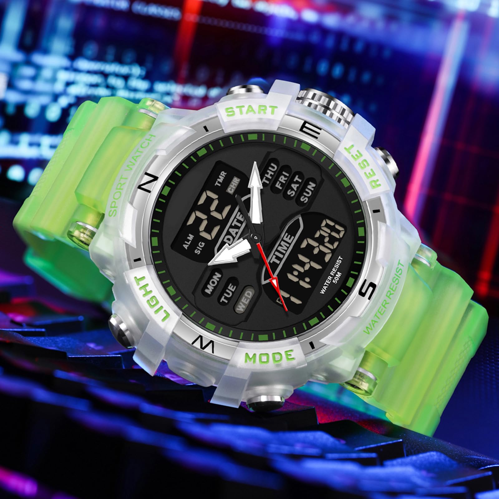 findtime Orologio militare da uomo, orologio digitale, 5 ATM, impermeabile, grandi orologi, da uomo, sportivo, sveglia, cronometro a LED, digitale, militare, per uomini, uomini, ragazzi, coutdown
