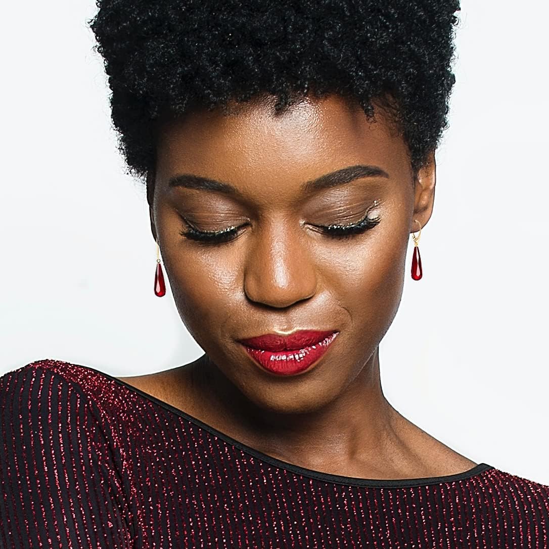 Amber Earrings for Women - Statement Gemstone Jewelry, Gold Plated Sterling Silver Leverback, Dangle Semi Precious Stone Ladies Earrings, Elegant Gift for Her - Image 3