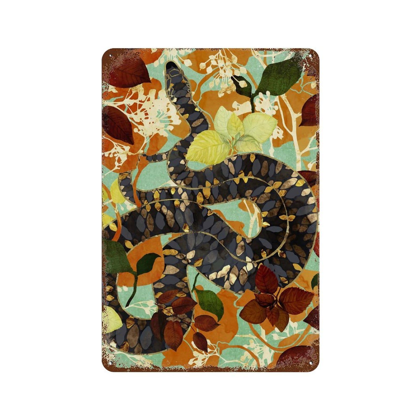Fall Serpent Garden 11.8"x7.9" Vintage Rust Metal Sign, Decorative Metal Wall Art for Bistro, Counter And Cafe Decor