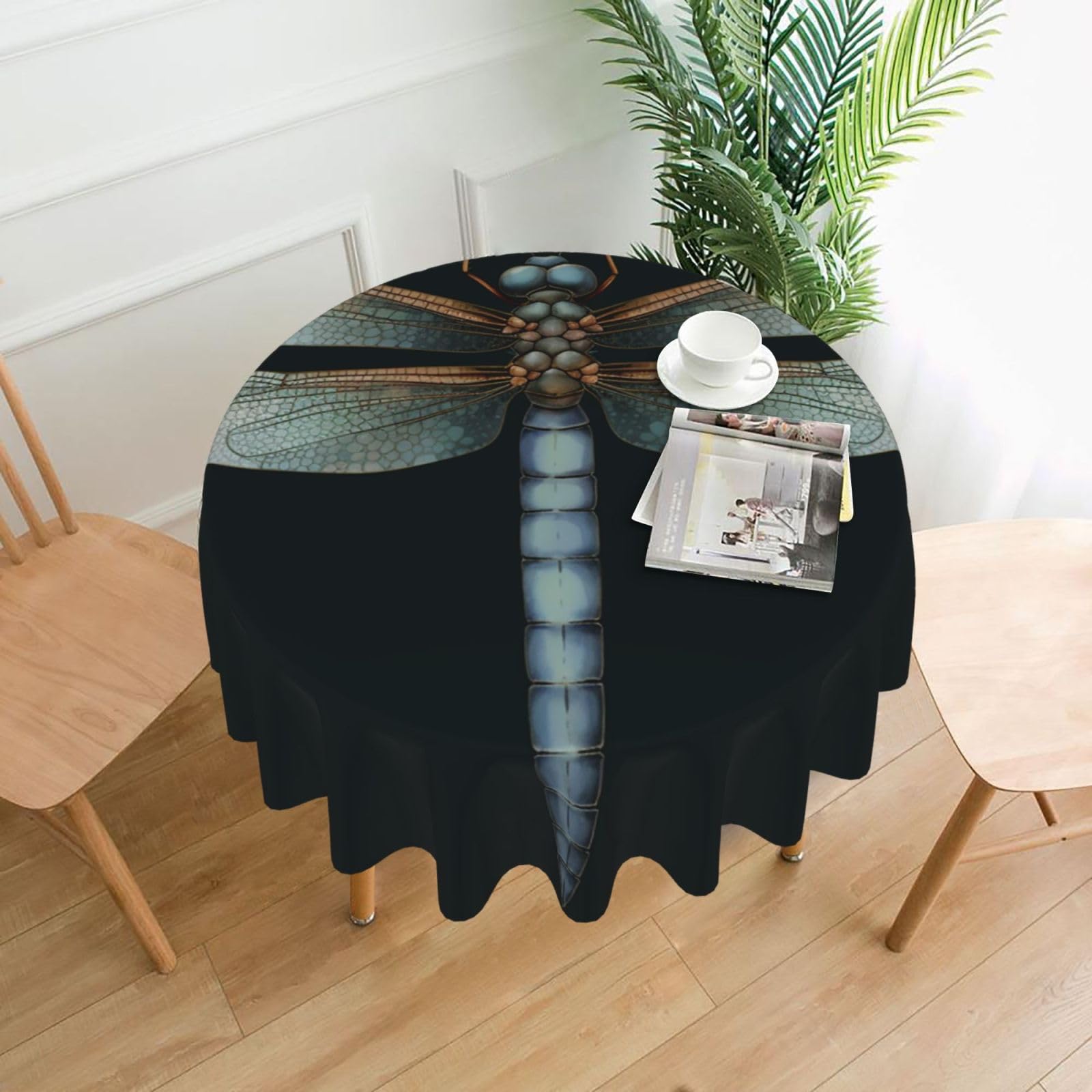 FodPand Dragonfly Tablecloths for Round Tables 60 Inch - Reusable Washable Dining Table Clothes - Stain and Wrinkle Resistant Decorative Fabric Table Cover for Wedding Party
