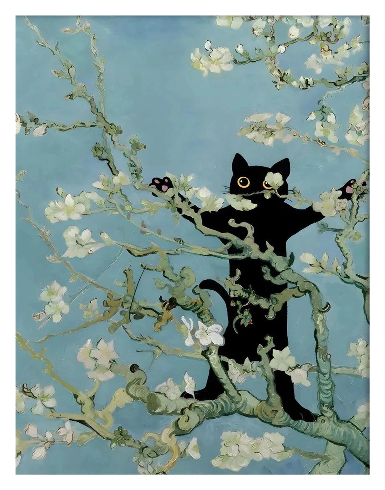 Affiche d'art drôle de chat noir de style peinture à l'huile moderne 50x70cm